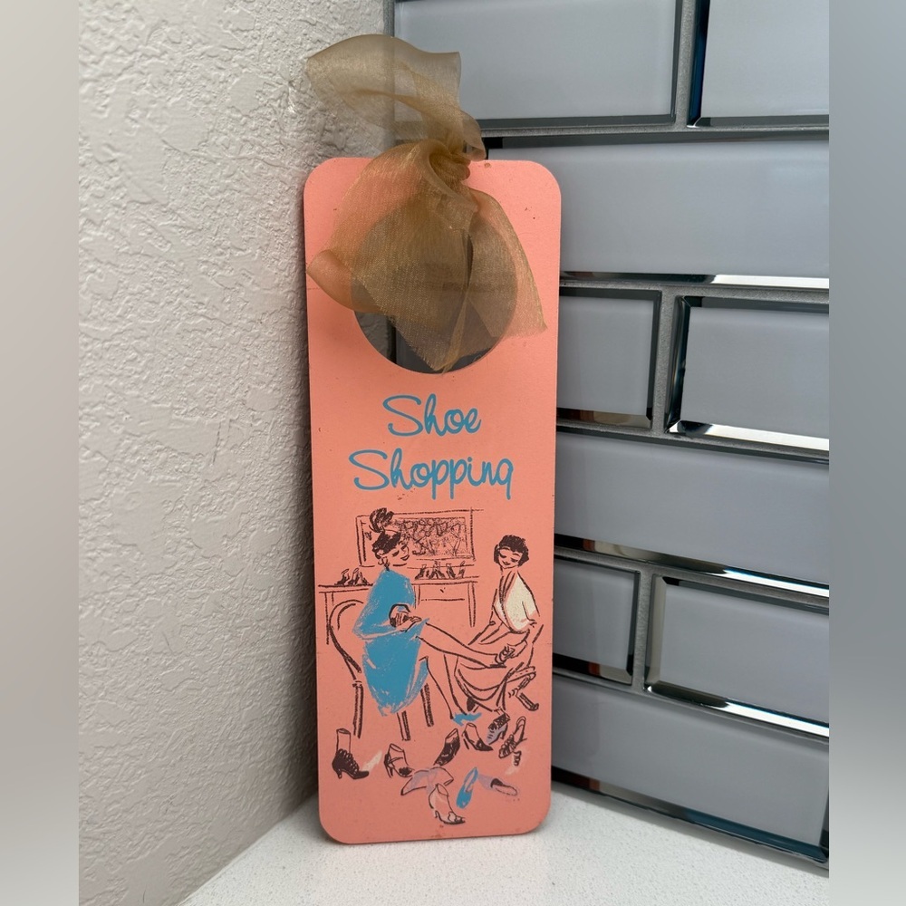 Vintage Door Hanger Sign Shoe Shopping Retro 1950s 1960s Inspired Pink - Picture 2 of 13